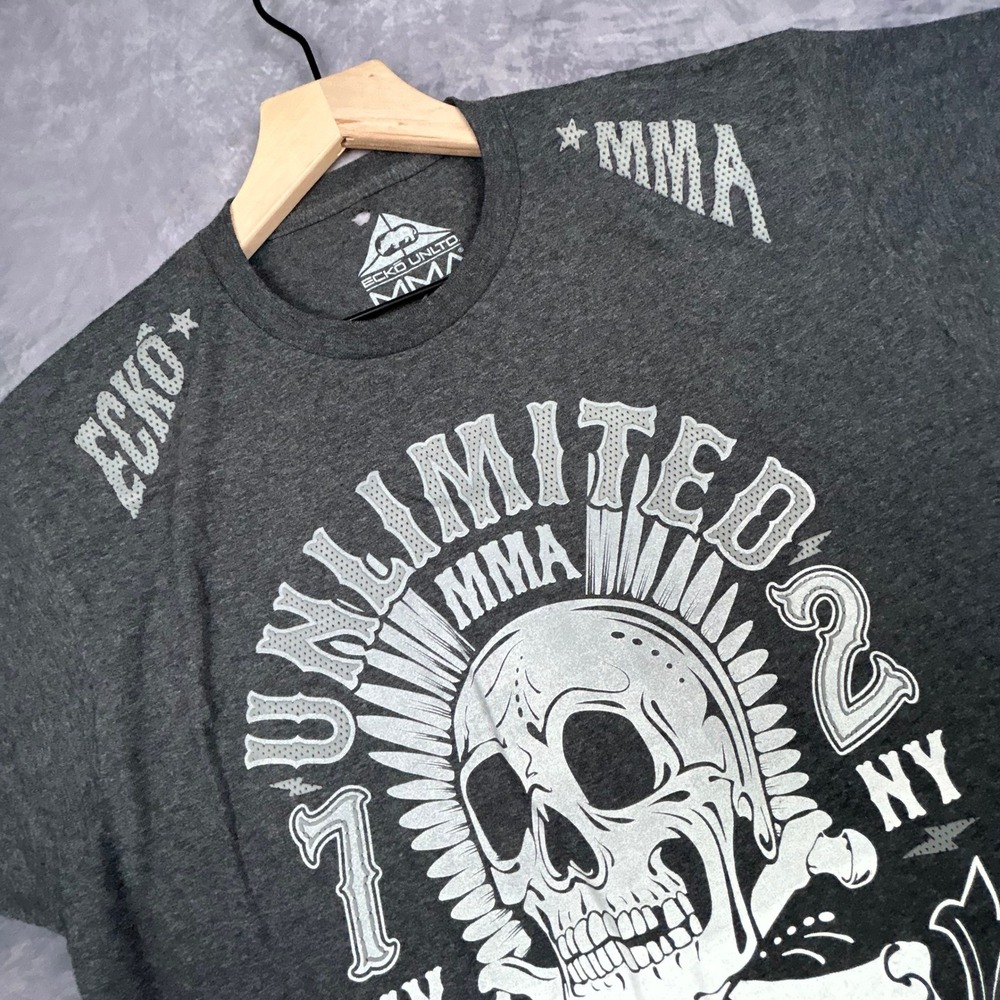Vintage Ecko Unltd MMA Skull Graphic T Shirt Mens Large Charcoal Grey Y2K Skater - Picture 4 of 7